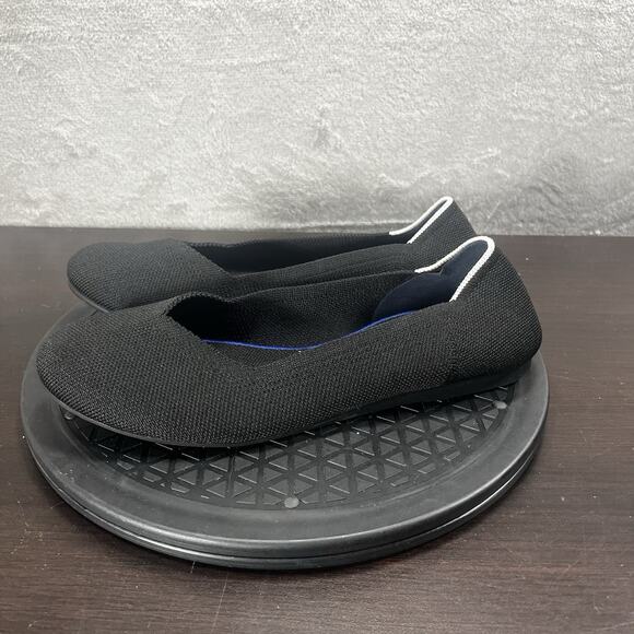 Rothy's Womens Size 10 The Flat Black Flats White Halo Round Toe Comfort Shoes - Picture 3 of 10